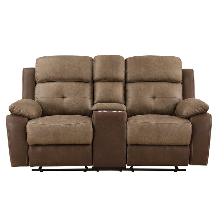 Glendale Double Glider Reclining Loveseat with Center Console in Brown - 8599BR-2 image