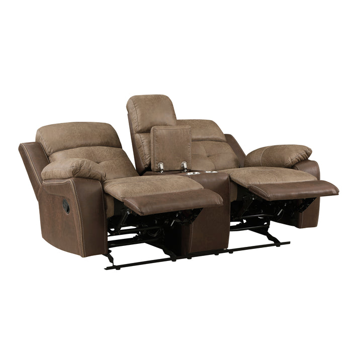 Glendale Double Glider Reclining Loveseat with Center Console in Brown - 8599BR-2