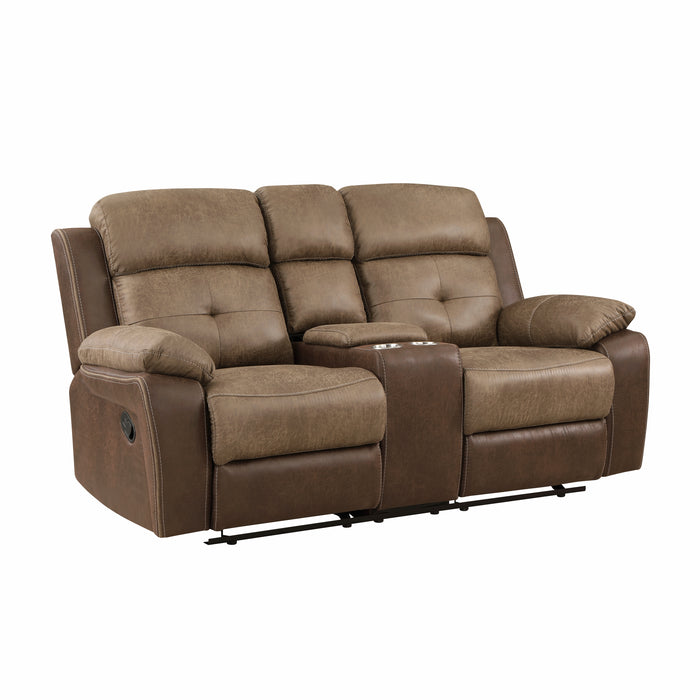 Glendale Double Glider Reclining Loveseat with Center Console in Brown - 8599BR-2