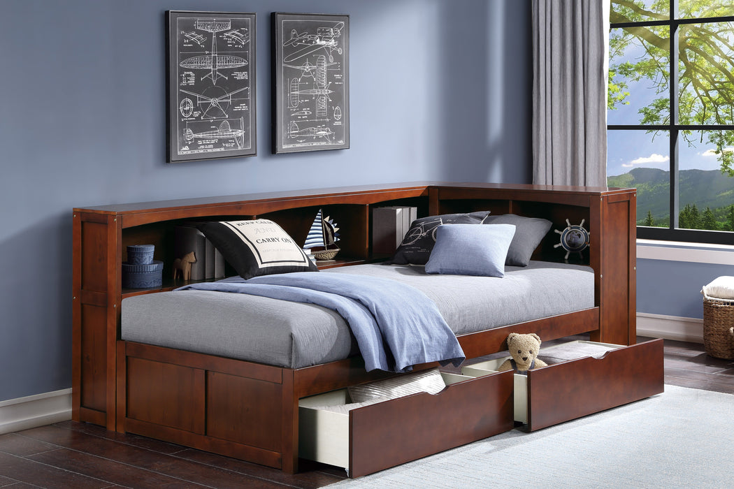 Rowe (4) Twin Bookcase Corner Bed with Storage Boxes in Cherry - B2013BCDC-1BCT*