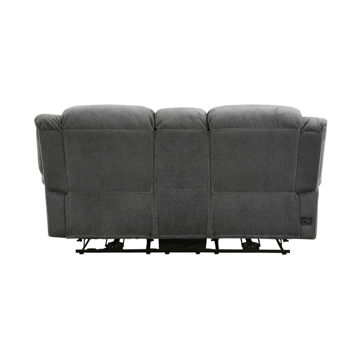 Brennen Power Double Reclining Loveseat with Center Console in Gray - 9204CC-2PW