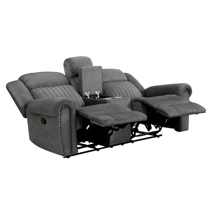 Brennen Double Reclining Loveseat with Center Console in Gray - 9204CC-2