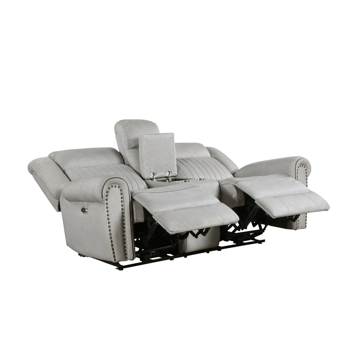 Brennen Power Double Reclining Loveseat with Center Console in Gray - 9204MT-2PW