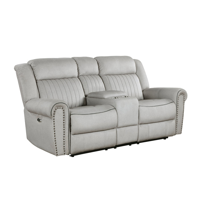 Brennen Power Double Reclining Loveseat with Center Console in Gray - 9204MT-2PW