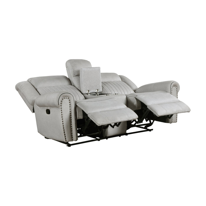 Brennen Double Reclining Loveseat with Center Console in Gray - 9204MT-2