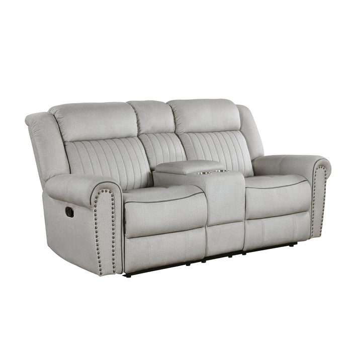 Brennen Double Reclining Loveseat with Center Console in Gray - 9204MT-2