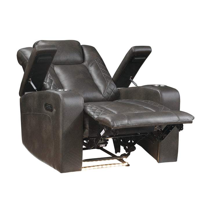 Tabor Power Reclining Chair with Power Headrest and Storage Arms, Cup Holders in Brown/Gray - 9211BRG-1PWH