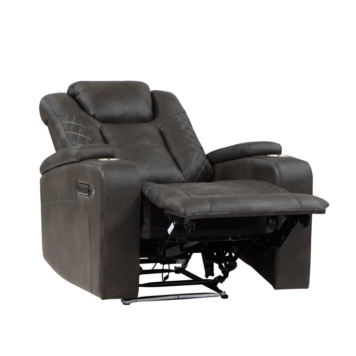 Tabor Power Reclining Chair with Power Headrest and Storage Arms, Cup Holders in Brown/Gray - 9211BRG-1PWH