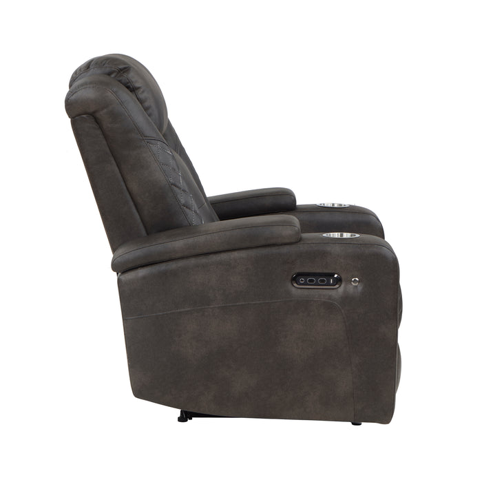 Tabor Power Reclining Chair with Power Headrest and Storage Arms, Cup Holders in Brown/Gray - 9211BRG-1PWH