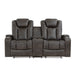 Tabor Power Double Reclining Loveseat with Center Console, Power Headrests, Storage Arms and Cup Holders in Brown/Gray - 9211BRG-2PWH image