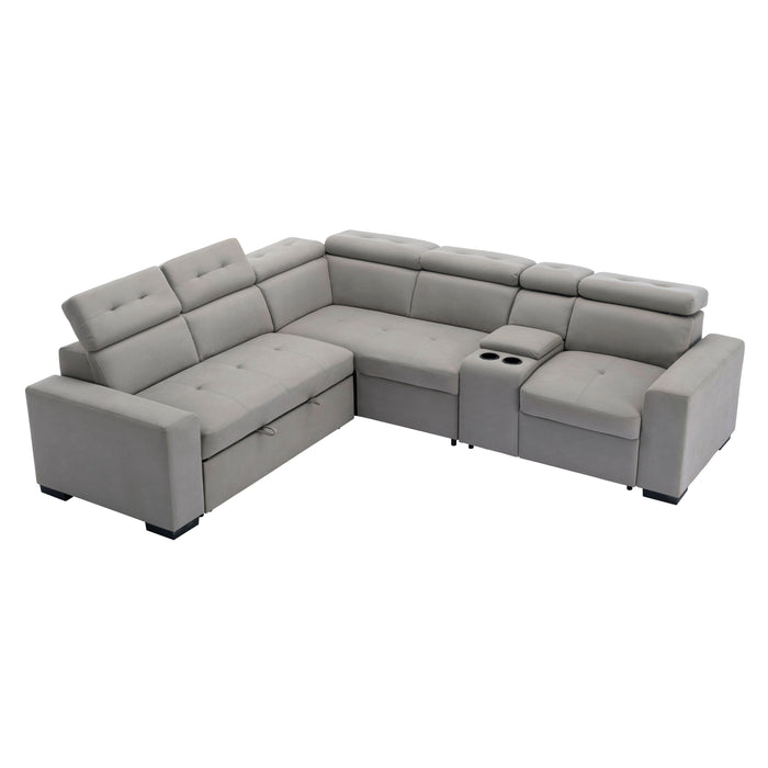 Farrah 3-Piece Sectional with Adjustable Headrests, Pull-out Bed and Console in Gray - 9219GY*SC