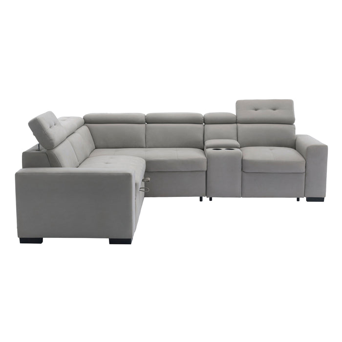 Farrah 3-Piece Sectional with Adjustable Headrests, Pull-out Bed and Console in Gray - 9219GY*SC