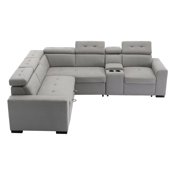 Farrah 3-Piece Sectional with Adjustable Headrests, Pull-out Bed and Console in Gray - 9219GY*SC