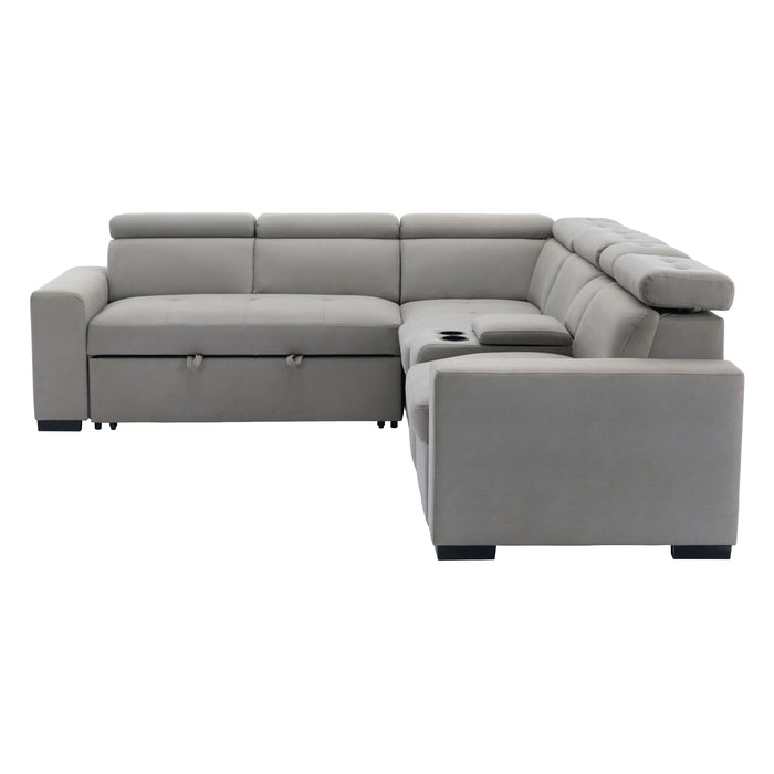 Farrah 3-Piece Sectional with Adjustable Headrests, Pull-out Bed and Console in Gray - 9219GY*SC