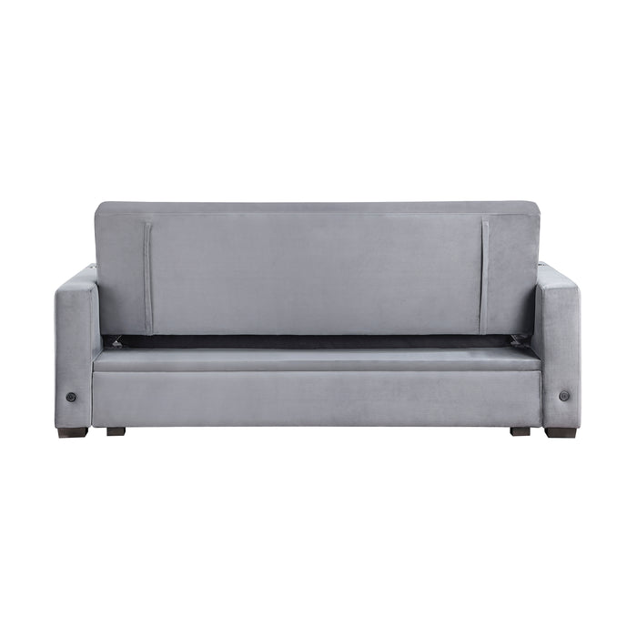 Grady Convertible Sofa with Hidden Storage, Cup Holders and Charging Ports in Gray - 9258