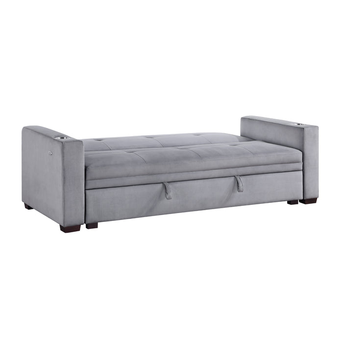 Grady Convertible Sofa with Hidden Storage, Cup Holders and Charging Ports in Gray - 9258