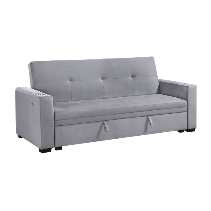 Grady Convertible Sofa with Hidden Storage, Cup Holders and Charging Ports in Gray - 9258