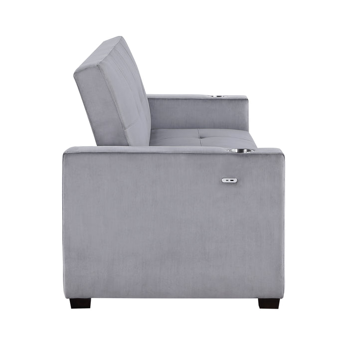 Grady Convertible Sofa with Hidden Storage, Cup Holders and Charging Ports in Gray - 9258