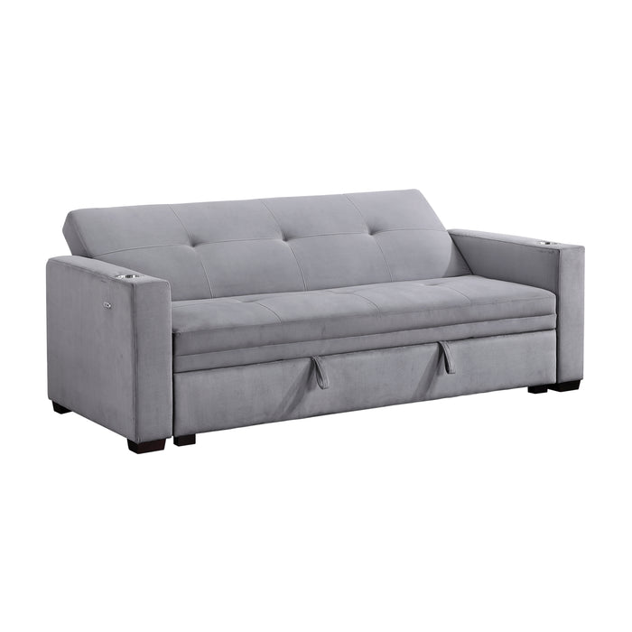 Grady Convertible Sofa with Hidden Storage, Cup Holders and Charging Ports in Gray - 9258