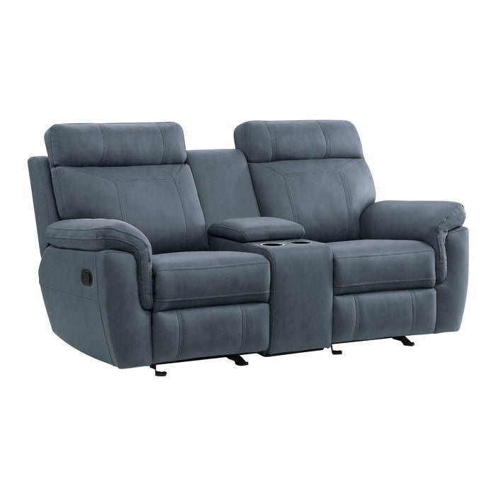 Clifton Double Glider Reclining Loveseat with Center Console in Blue - 9301BUE-2