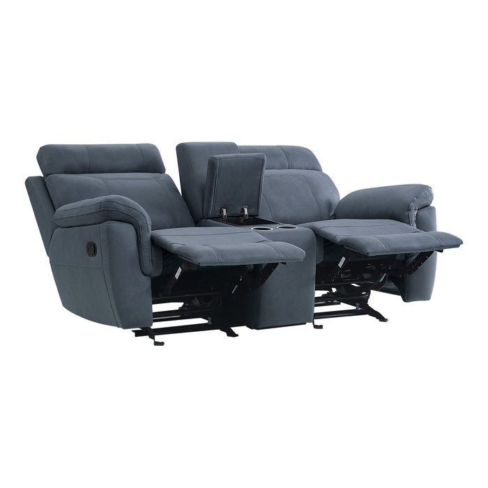 Clifton Double Glider Reclining Loveseat with Center Console in Blue - 9301BUE-2