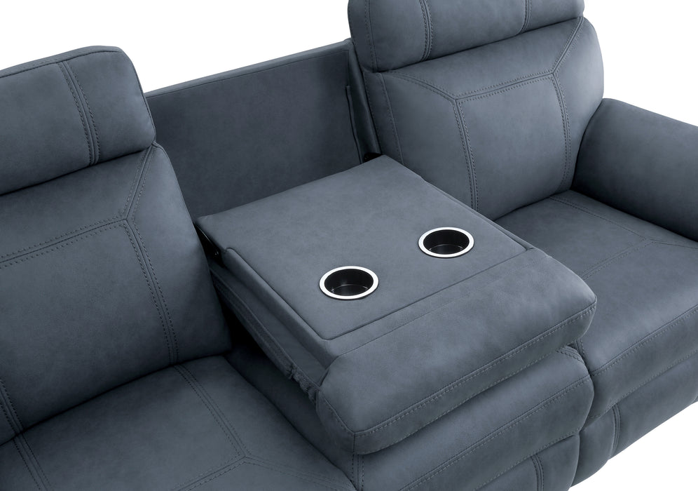 Clifton Double Reclining Sofa with Center Drop-Down Cup Holders in Blue - 9301BUE-3