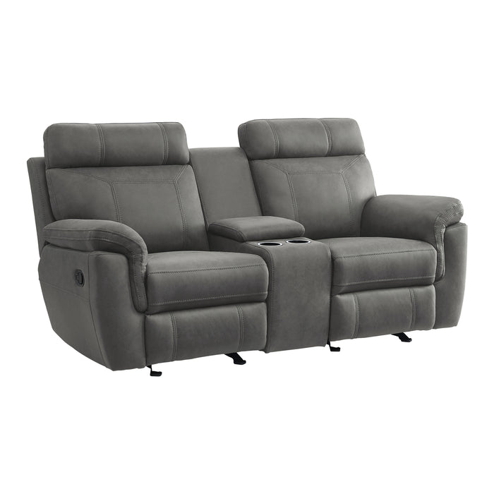 Clifton Double Glider Reclining Loveseat with Center Console in Gray - 9301GRY-2