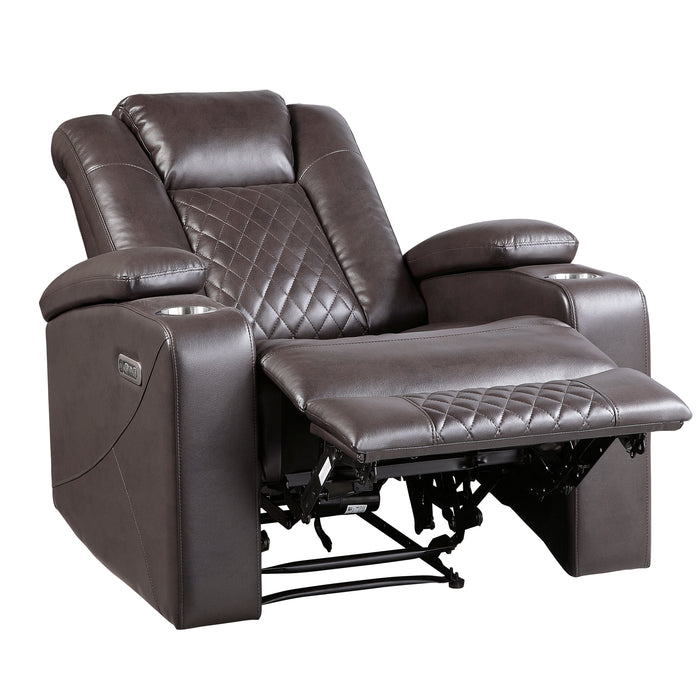 Caelan Power Reclining Chair with Power Headrest, Cup holders and Storage Arms in Brown - 9366DB-1PWH