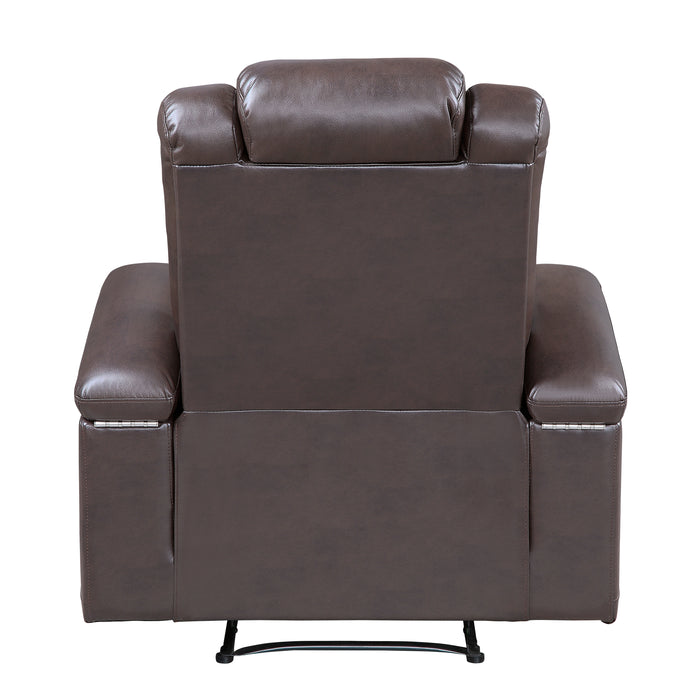 Caelan Power Reclining Chair with Power Headrest, Cup holders and Storage Arms in Brown - 9366DB-1PWH