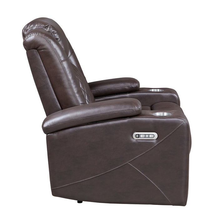 Caelan Power Reclining Chair with Power Headrest, Cup holders and Storage Arms in Brown - 9366DB-1PWH