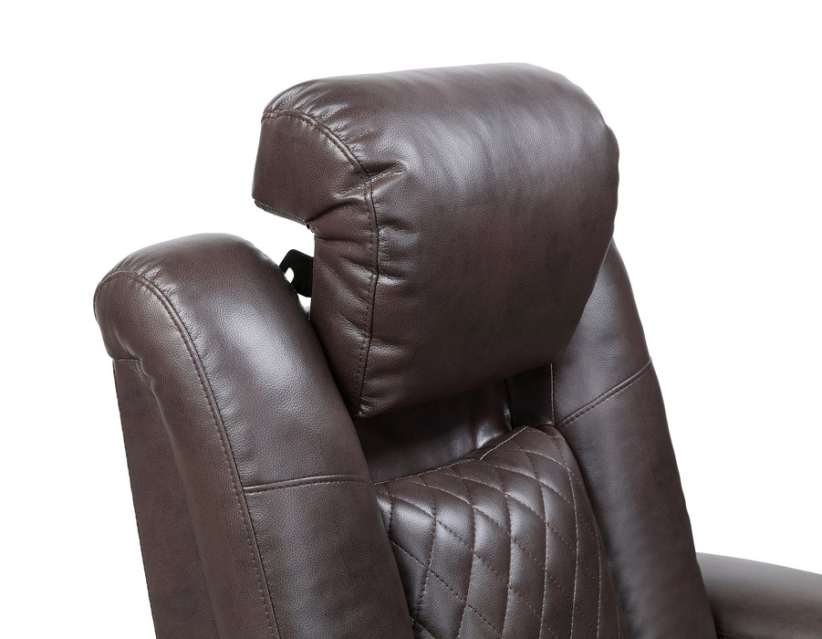 Caelan Power Reclining Chair with Power Headrest, Cup holders and Storage Arms in Brown - 9366DB-1PWH