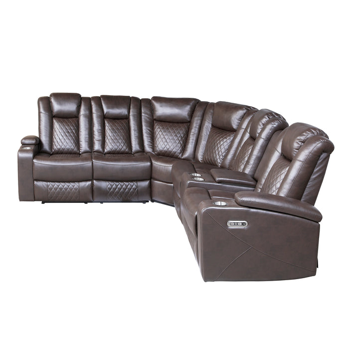 Caelan 3-Piece Power Reclining Sectional with Drop-Down Cup Holders, Reading Lights, Console, Storage Arms with Cup holders in Brown - 9366DB*SC