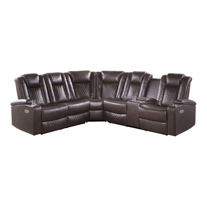 Caelan 3-Piece Power Reclining Sectional with Drop-Down Cup Holders, Reading Lights, Console, Storage Arms with Cup holders in Brown - 9366DB*SC image