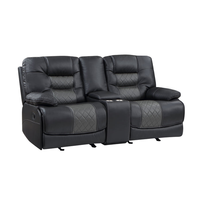 Fabian Double Glider Reclining Loveseat with Center Console, Receptacles and USB Ports in Gray - 9388GRY-2