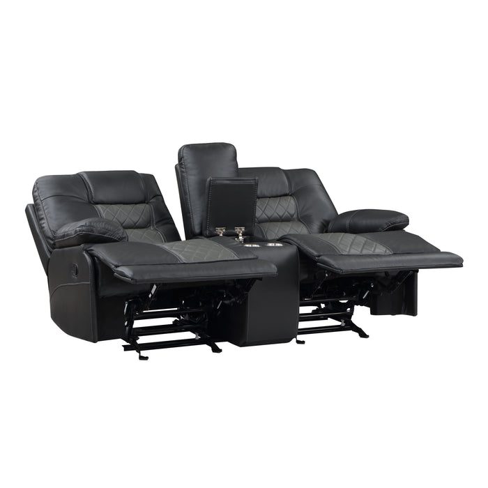 Fabian Double Glider Reclining Loveseat with Center Console, Receptacles and USB Ports in Gray - 9388GRY-2