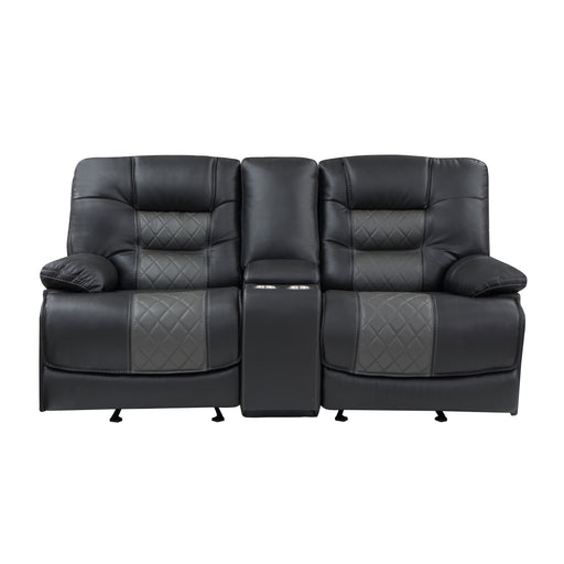 Fabian Double Glider Reclining Loveseat with Center Console, Receptacles and USB Ports in Gray - 9388GRY-2 image