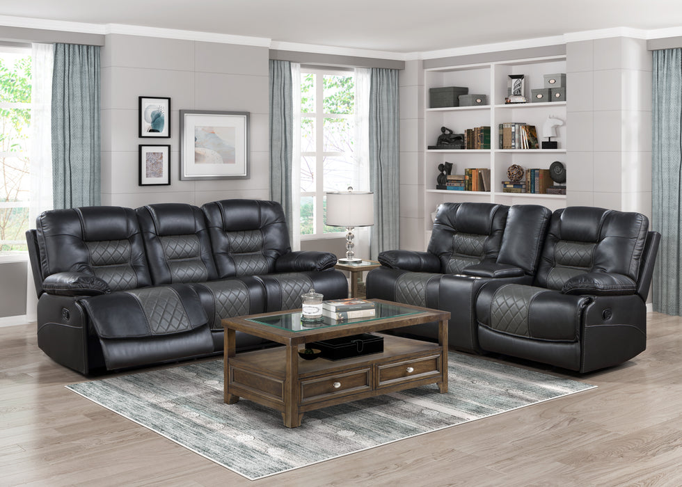 Fabian Double Reclining Sofa with Center Drop-Down Cup Holders, Receptacles and USB Ports in Gray - 9388GRY-3