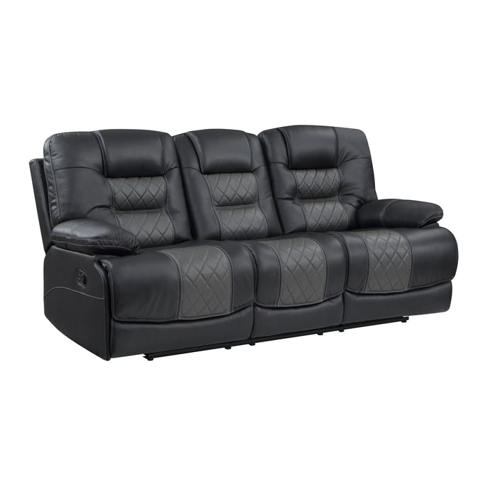 Fabian Double Reclining Sofa with Center Drop-Down Cup Holders, Receptacles and USB Ports in Gray - 9388GRY-3