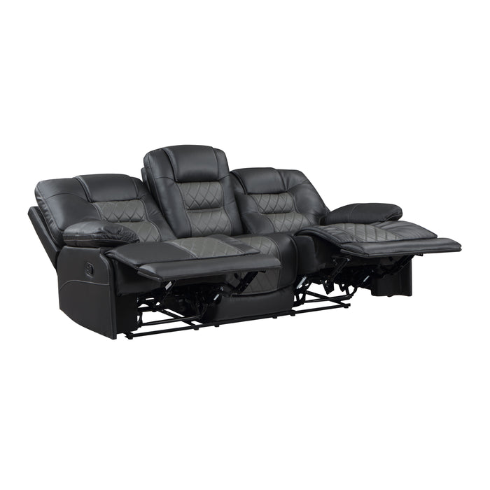 Fabian Double Reclining Sofa with Center Drop-Down Cup Holders, Receptacles and USB Ports in Gray - 9388GRY-3