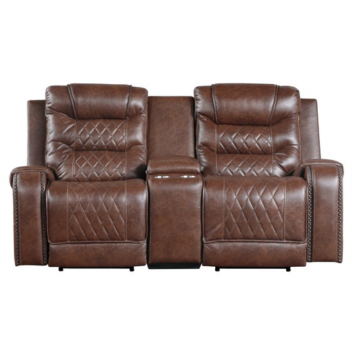 Putnam Power Double Reclining Loveseat with Center Console, Receptacles and USB Ports in Brown - 9405BR-2PW image