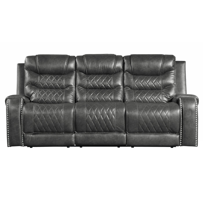 Putnam Double Reclining Sofa with Center Drop-Down Cup Holders, Receptacles and USB Ports in Gray - 9405GY-3 image