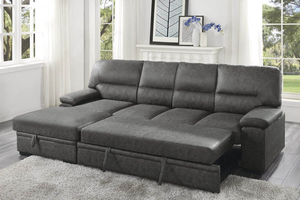 Michigan 2-Piece Sectional with Pull-out Bed and Left Chaise with Hidden Storage in Gray - 9407DG*2LC3R