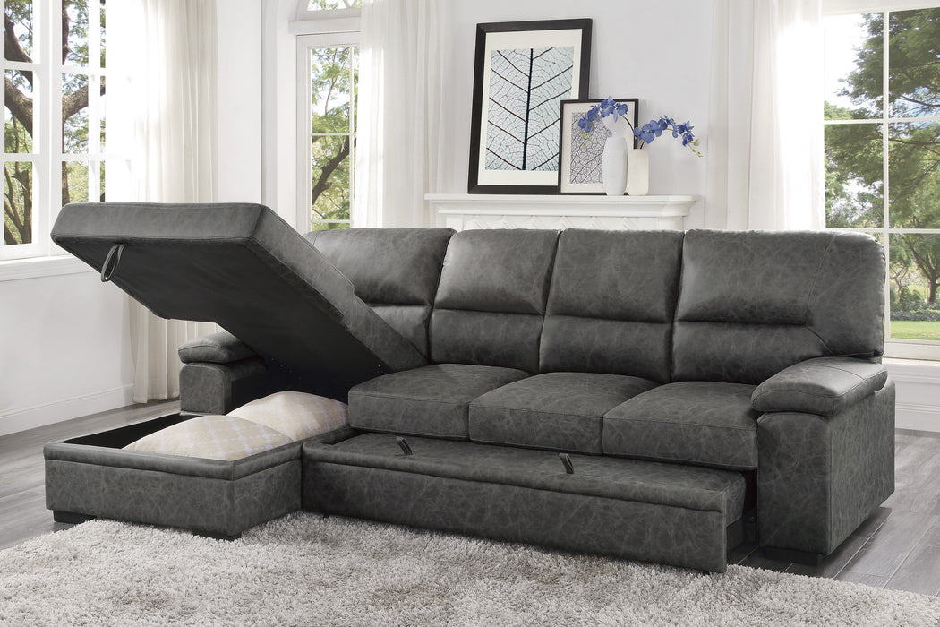 Michigan 2-Piece Sectional with Pull-out Bed and Left Chaise with Hidden Storage in Gray - 9407DG*2LC3R