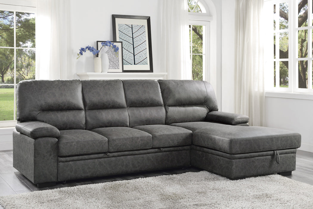 Michigan 2-Piece Sectional with Pull-out Bed and Right Chaise with Hidden Storage in Gray - 9407DG*2RC3L