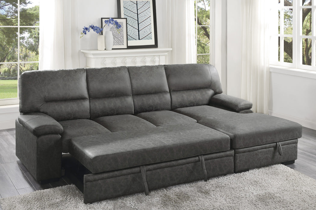 Michigan 2-Piece Sectional with Pull-out Bed and Right Chaise with Hidden Storage in Gray - 9407DG*2RC3L