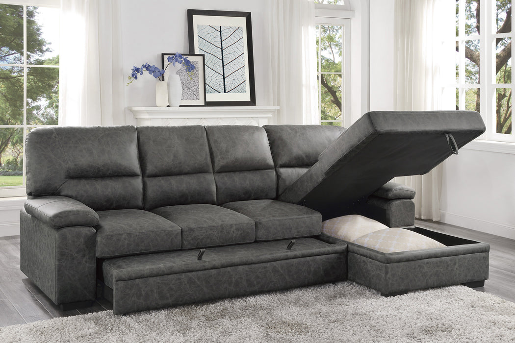 Michigan 2-Piece Sectional with Pull-out Bed and Right Chaise with Hidden Storage in Gray - 9407DG*2RC3L