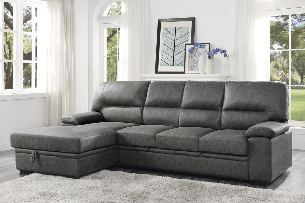 Michigan 2-Piece Sectional with Pull-out Bed and Left Chaise with Hidden Storage in Gray - 9407DG*2LC3R