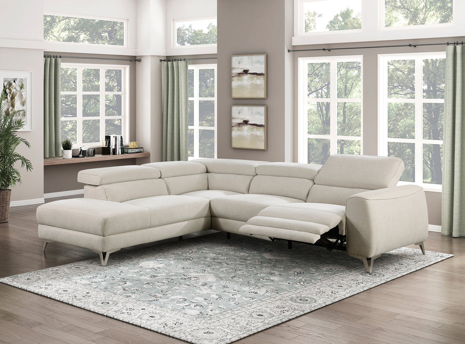 Bienvenue 2-Piece Power Reclining Sectional with Left Chaise in Beige - 9415*SCPW