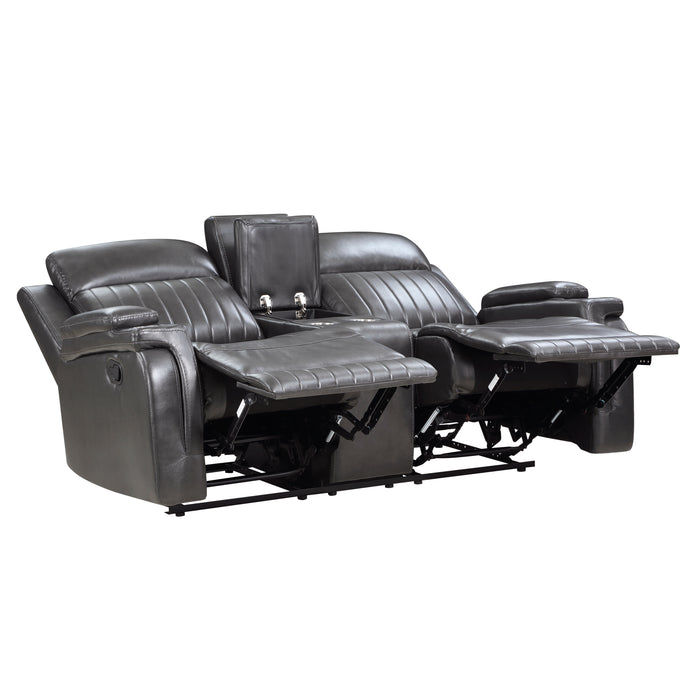 Broomfield Double Reclining Loveseat with Center Console in Gray - 9456DG-2