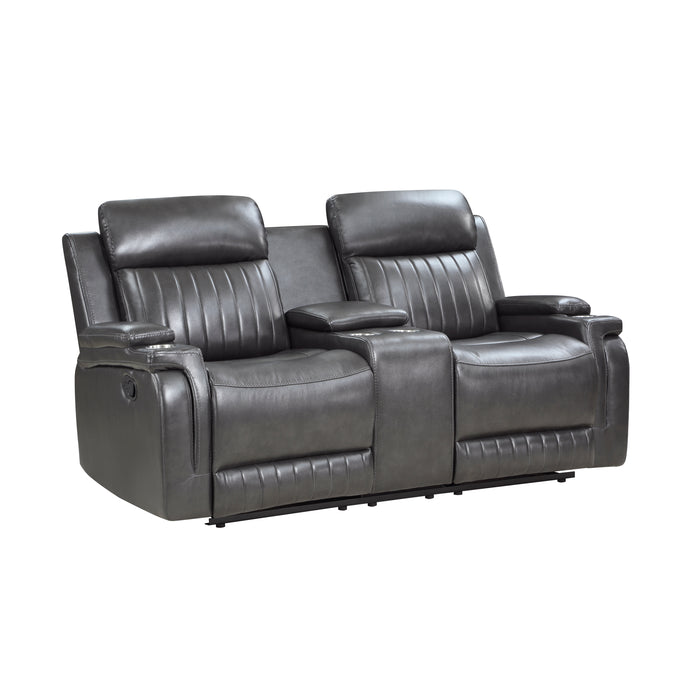 Broomfield Double Reclining Loveseat with Center Console in Gray - 9456DG-2